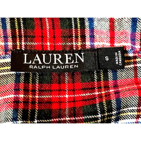 Lauren Ralph Lauren Cotton Viscose Plaid Printed Pajama Button up Shirt Size Sma - Picture 3 of 7